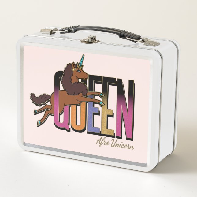Afro Unicorn Queen Design Metal Lunch Box (Front)