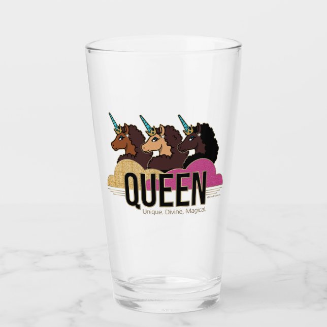 Afro Unicorn Queen Trio Design Glass (Front)