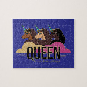 Afro Unicorn Queen Trio Design Jigsaw Puzzle