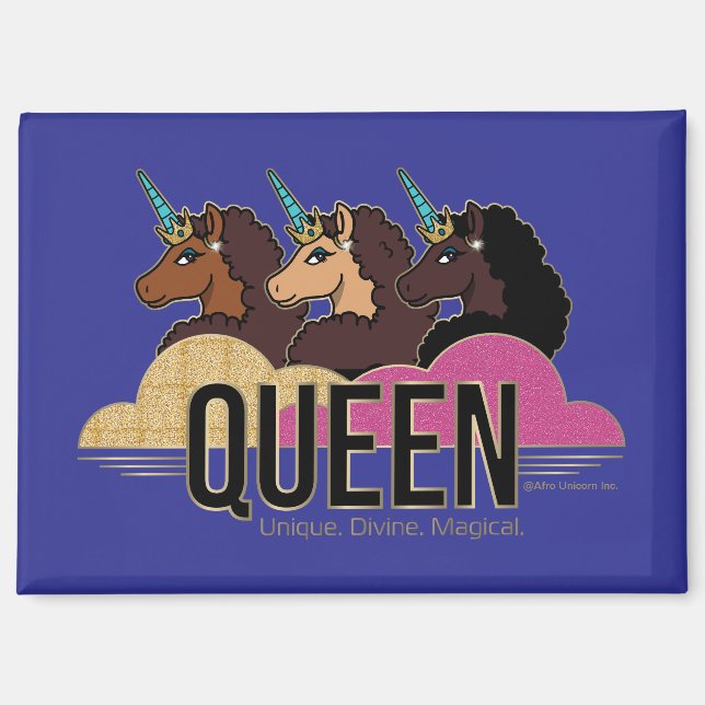Afro Unicorn Queen Trio Design Magnet (Front)