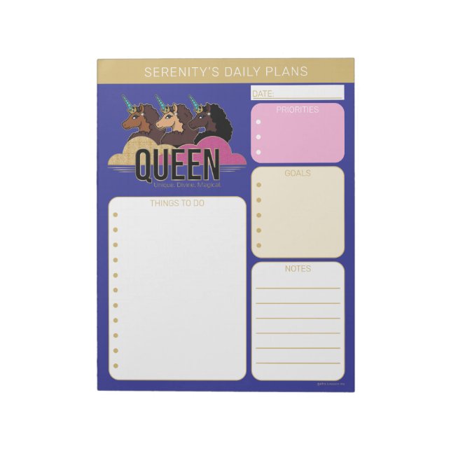 Afro Unicorn Queen Trio Design Notepad (Rotated)