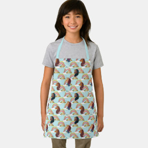 Afro Unicorn Rainbow and Hearts Pattern Apron