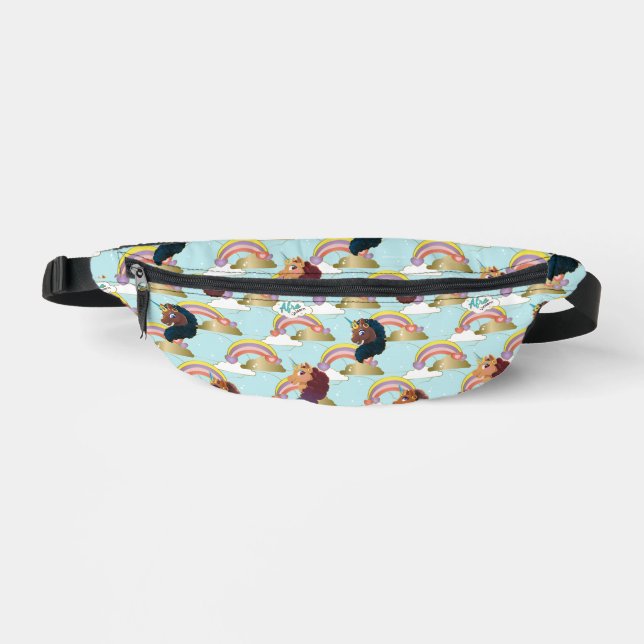 Afro Unicorn Rainbow and Hearts Pattern Fanny Pack (Front)