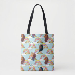 Afro Unicorn Rainbow and Hearts Pattern Tote Bag