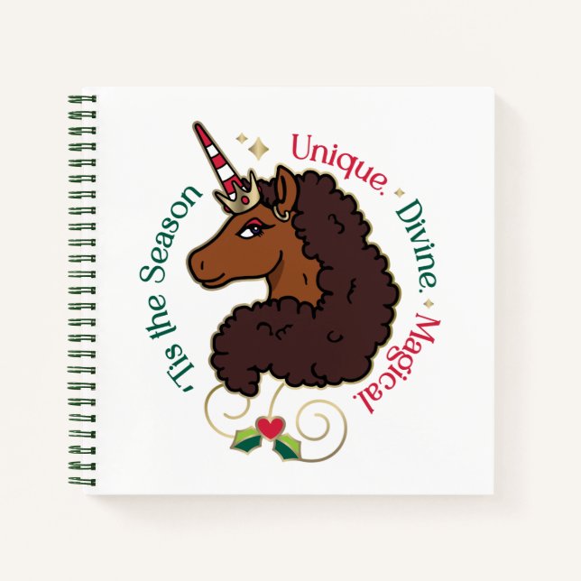 Afro Unicorn 'Tis the Season Holiday Unicorn Notebook (Front)