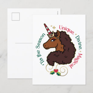 Afro Unicorn 'Tis the Season Holiday Unicorn Postcard