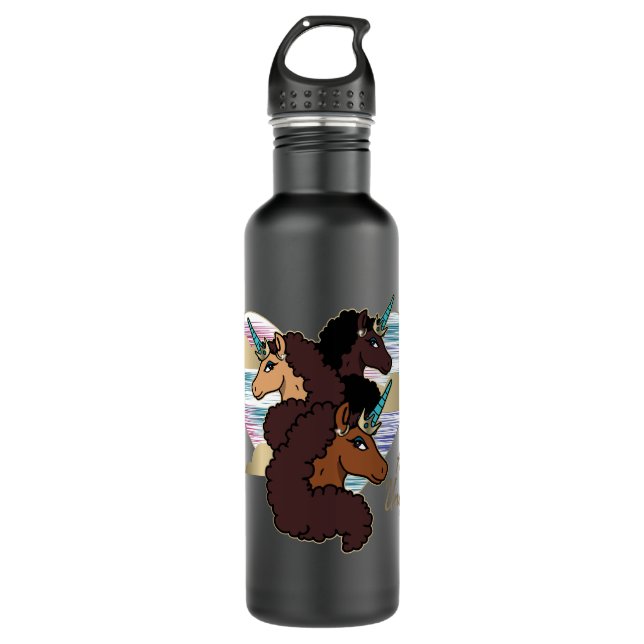Afro Unicorn Trio Heart Design 710 Ml Water Bottle (Front)