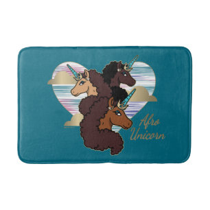 Afro Unicorn Trio Heart Design Bath Mat