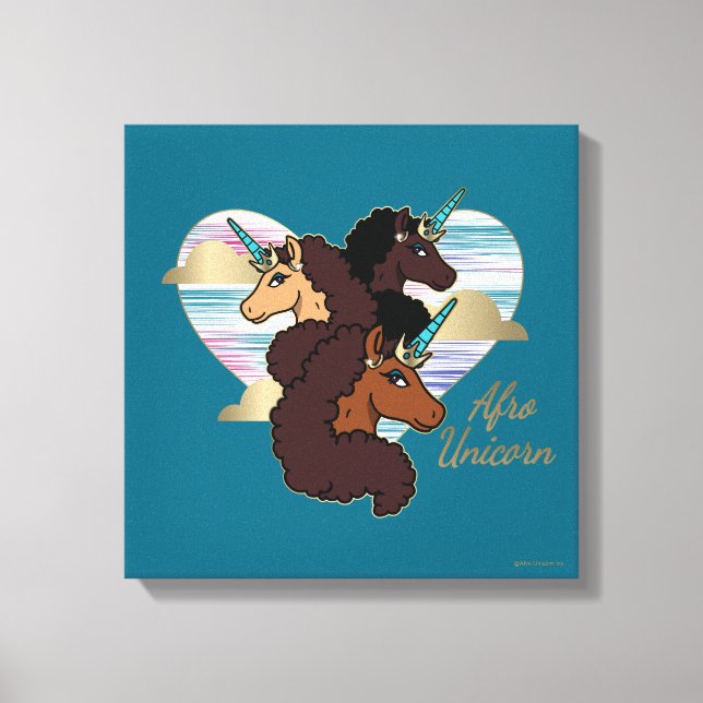 Afro Unicorn Trio Heart Design Canvas Print (Front)