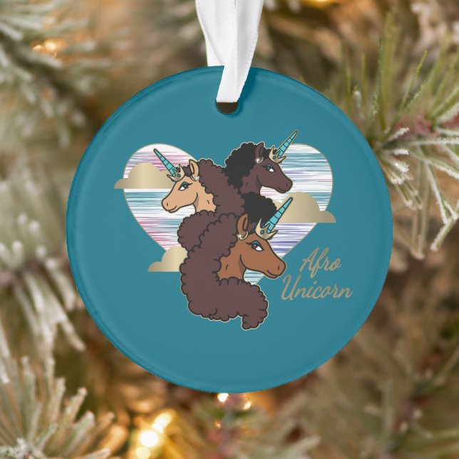 Afro Unicorn Trio Heart Design Ornament (Tree)
