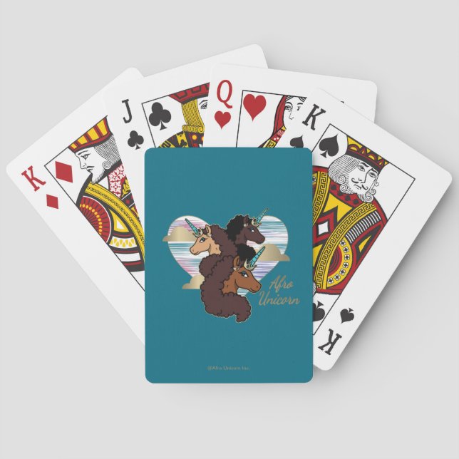 Afro Unicorn Trio Heart Design Playing Cards (Back)