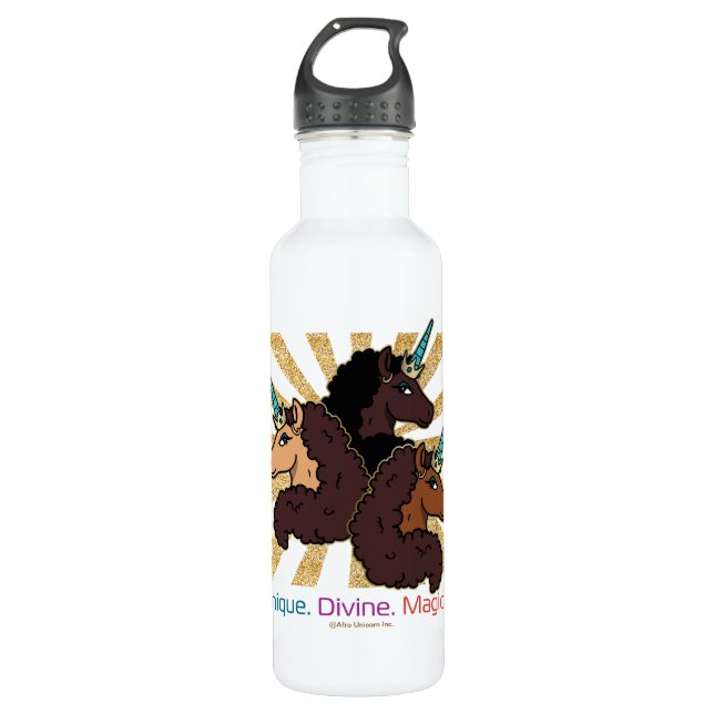 Afro Unicorn Trio: Unique, Divine, and Magical 710 Ml Water Bottle (Front)