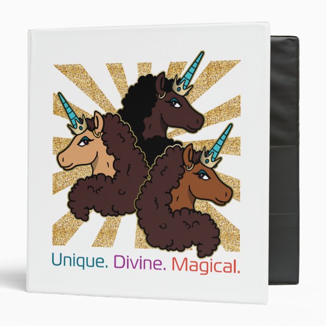 Afro Unicorn Trio: Unique, Divine, and Magical Binder (Front/Inside)