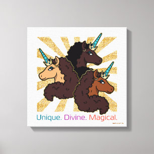 Afro Unicorn Trio: Unique, Divine, and Magical Canvas Print