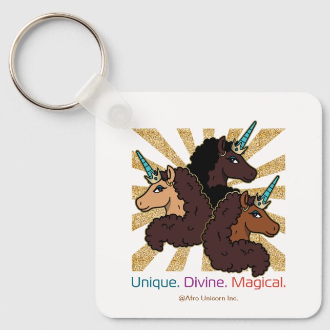Afro Unicorn Trio: Unique, Divine, and Magical Keychain (Front)