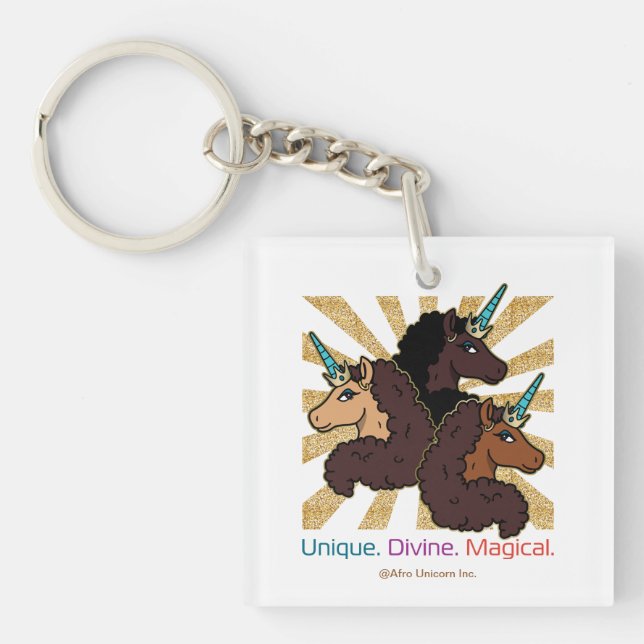 Afro Unicorn Trio: Unique, Divine, and Magical Keychain (Front)