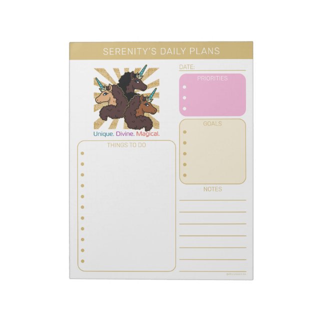 Afro Unicorn Trio: Unique, Divine, and Magical Notepad (Rotated)