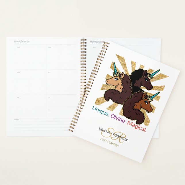 Afro Unicorn Trio: Unique, Divine, and Magical Planner (Display)