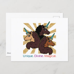 Afro Unicorn Trio: Unique, Divine, and Magical Postcard