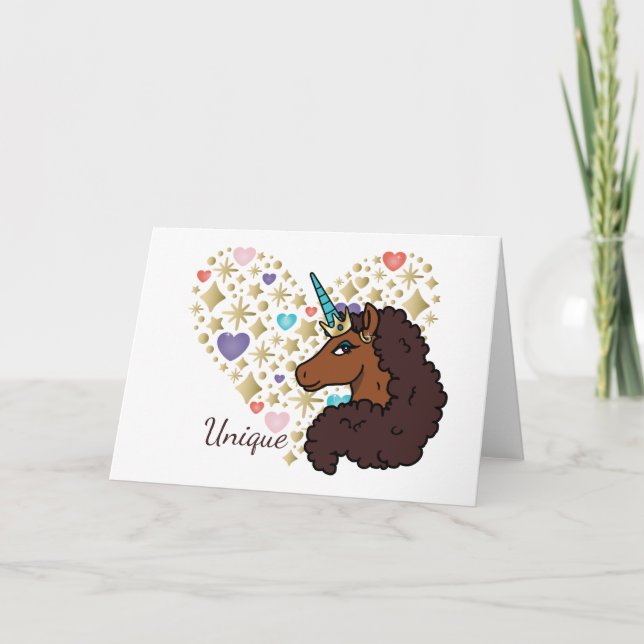 Afro Unicorn | Unique Heart Design Card (Front)