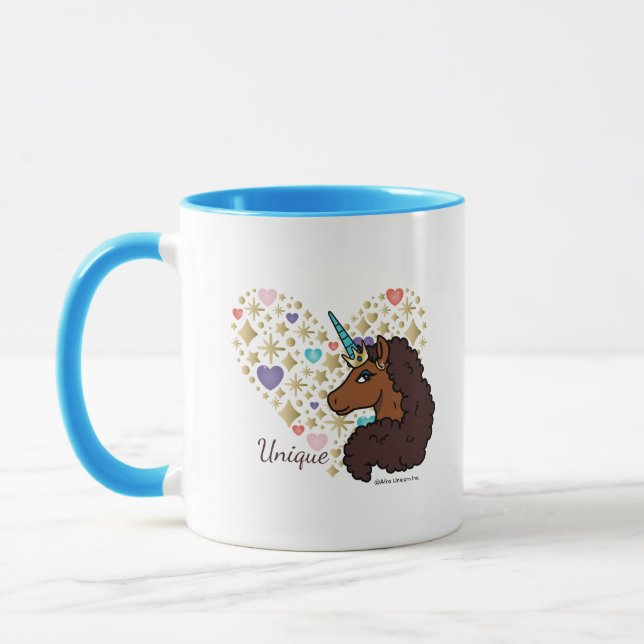 Afro Unicorn | Unique Heart Design Mug (Left)