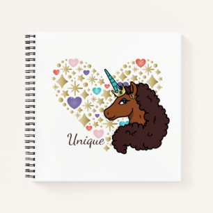 Afro Unicorn   Unique Heart Design Notebook