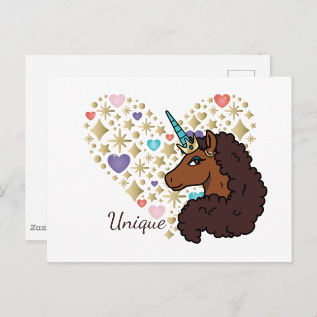 Afro Unicorn | Unique Heart Design Postcard (Front/Back)