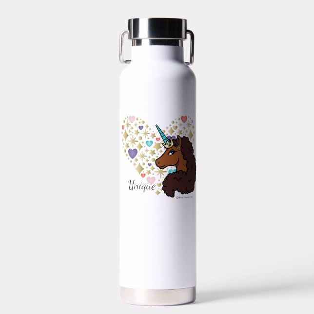 Afro Unicorn | Unique Heart Design Water Bottle (Front)
