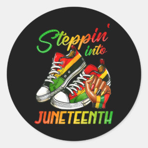 Afro Woman Black Girls Sneakers Stepping Into June Classic Round Sticker