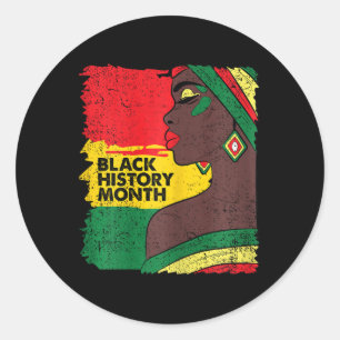 Afro Woman Black History Month Colours Men Women W Classic Round Sticker