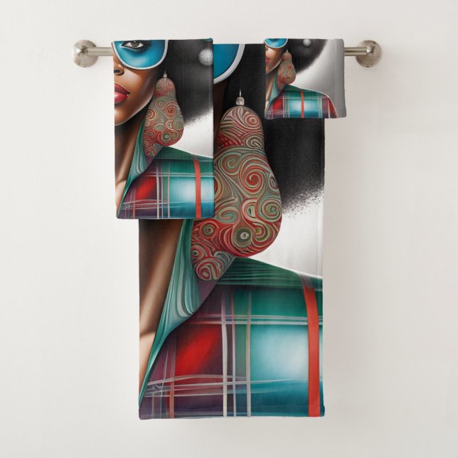 Afro woman elegant and bizarre  holiday mood  bath towel set (Insitu)
