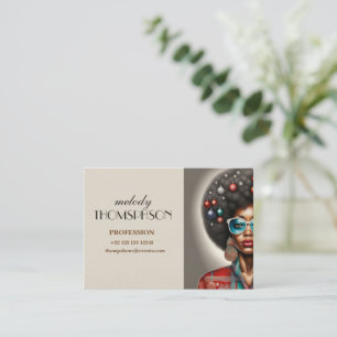 Afro woman elegant and bizarre holiday mood business card