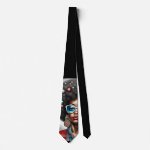 Afro woman elegant and bizarre  holiday mood  tie