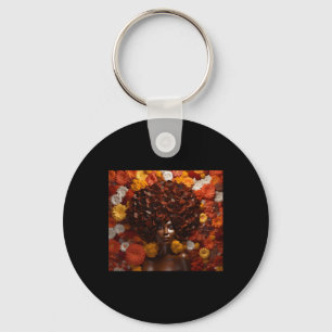 Afro Woman Floral Black Queen Puff Art Melanin Aut Keychain
