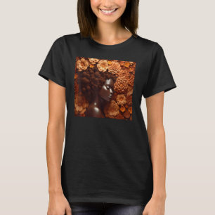 Afro Woman Floral Black Queen Puff Melanin Magic O T-Shirt