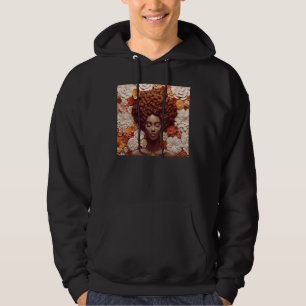 Afro Woman Floral Black Queen Puff Melanin Orange Hoodie