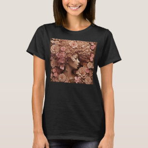 Afro Woman Floral Black Queen Puff Melanin Pink Ne T-Shirt