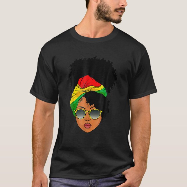 Afro Woman Headscarf Nubian Melanin Popping Black T-Shirt (Front)