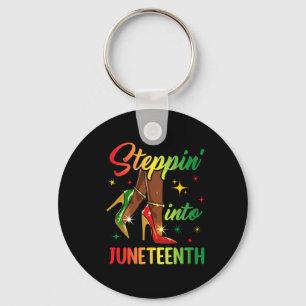 Afro Woman High Heels Black Girl Stepping Into Jun Keychain