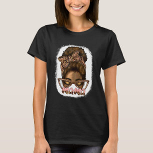 Afro Woman Messy Bun Mom Western Mama Leopard Blac T-Shirt