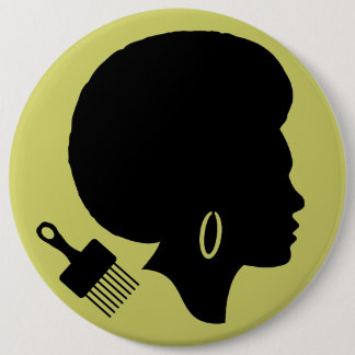 AFRO WOMAN WITH AFRO PICK 6 INCH ROUND BUTTON
