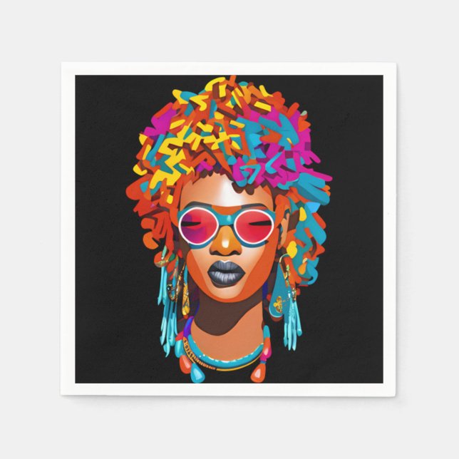 Afro woman with sunglasses, colourful pop art 67 napkin (Front)