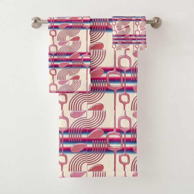 Afrocentric Art Deco Harlem Renaissance Geometric  Bath Towel Set (Insitu)