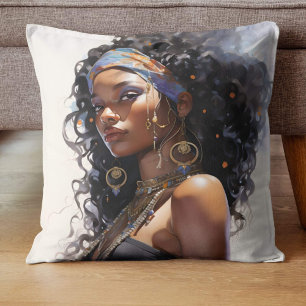 Afrocentric Beauty Watercolor Throw Pillow