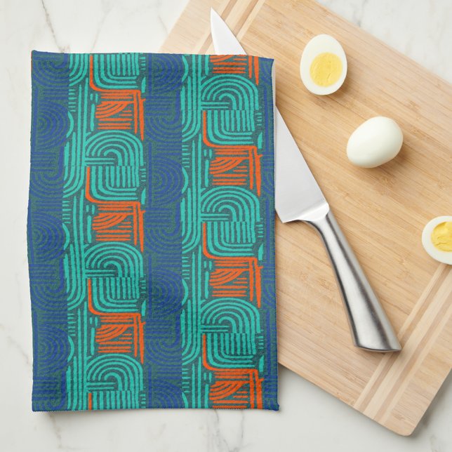 Afrocentric Chrome Orange Geometric Kitchen Towel  (Creator Uploaded)