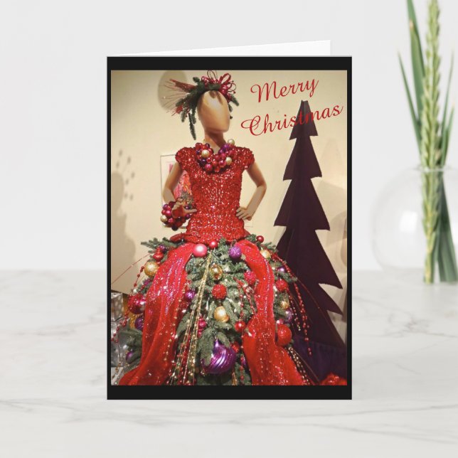 Afrocentric Dress Form Mannequin Christmas Tree Holiday Card (Front)