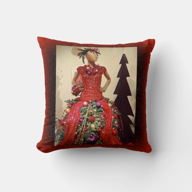 Afrocentric Dress Form Mannequin Christmas Tree Throw Pillow (Front)
