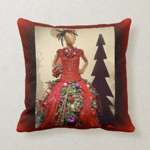Afrocentric Dress Form Mannequin Christmas Tree Throw Pillow