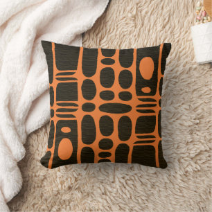 Afrocentric Geometric Brown & Chrome Orange Throw Pillow
