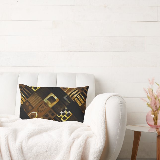 Afrocentric Geometric Gold Brown Black Lumbar Pillow (Couch)